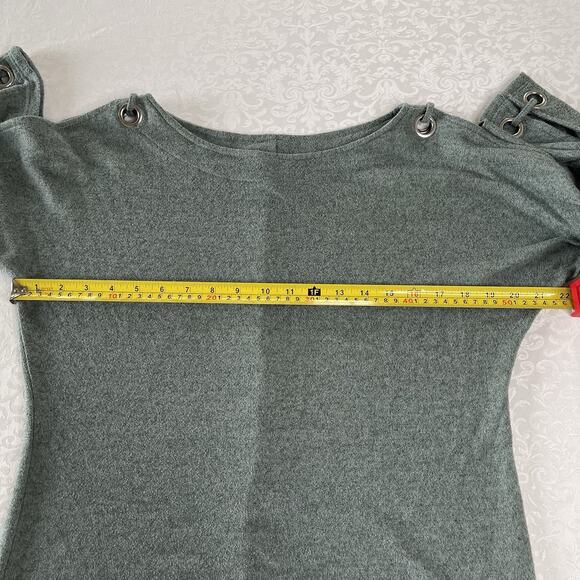 Cable & Gauge Shirt Womens Small Green Open Slit Sleeve Top 3/4 Sleeve Stretch - Picture 6 of 9